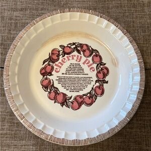 VTG Cherry Pie Recipe Ceramic Fluted Pie Plate USA Royal China Jeanette 11"